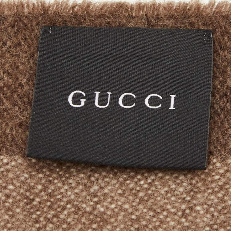 Pre Owned Gucci Brown Wool Fringed Scarf 