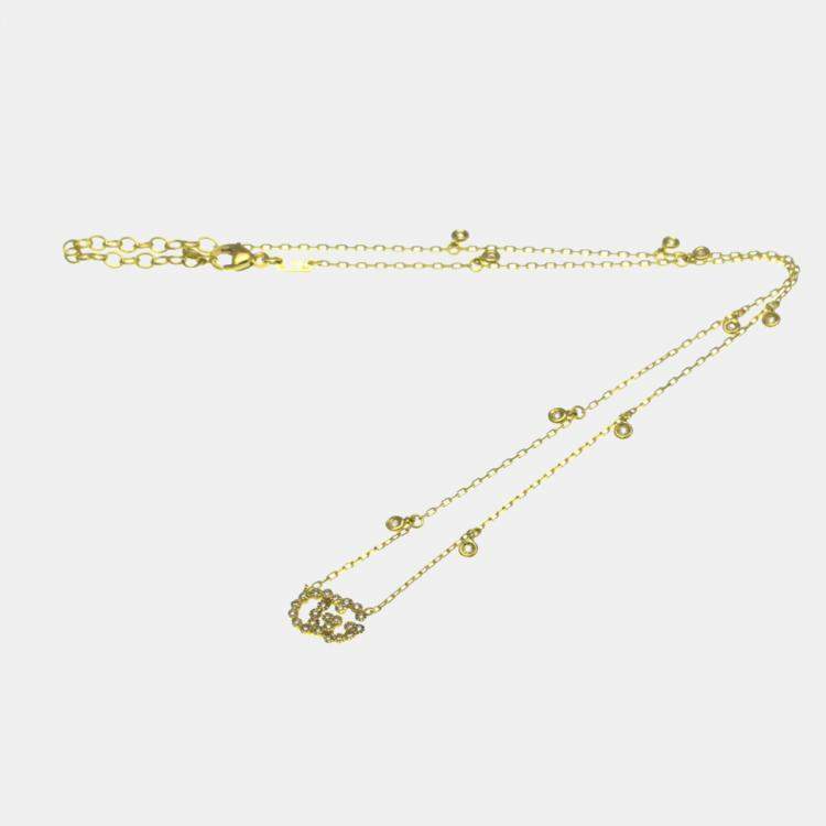 Pre Owned Gucci GG Diamond Necklace Yellow Gold 18K Diamond Pendant Necklace Gold