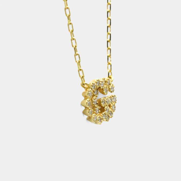 Pre Owned Gucci GG Diamond Necklace Yellow Gold 18K Diamond Pendant Necklace Gold
