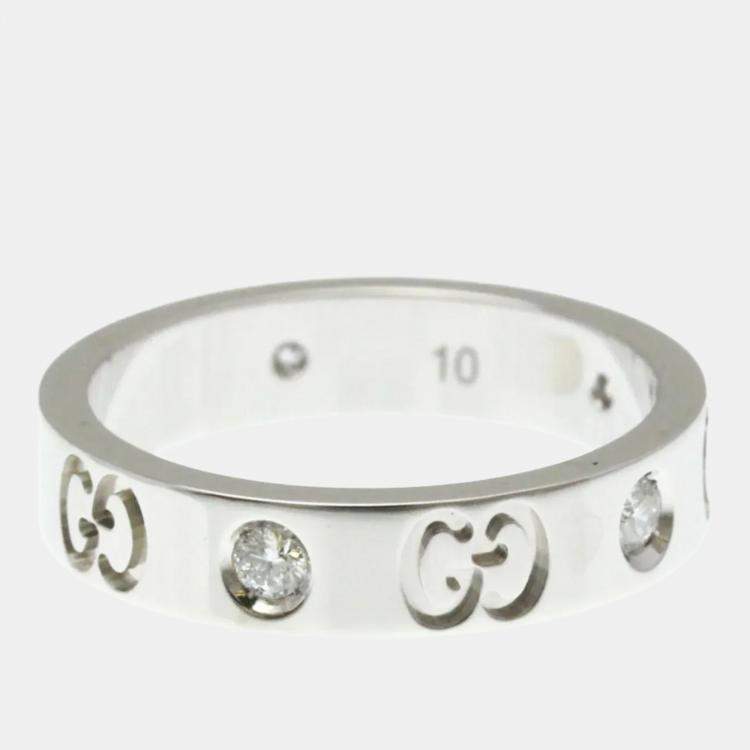 Pre Owned Gucci Icon Diamond Ring White Gold 18K Fashion Diamond Band Ring Silver US 10
