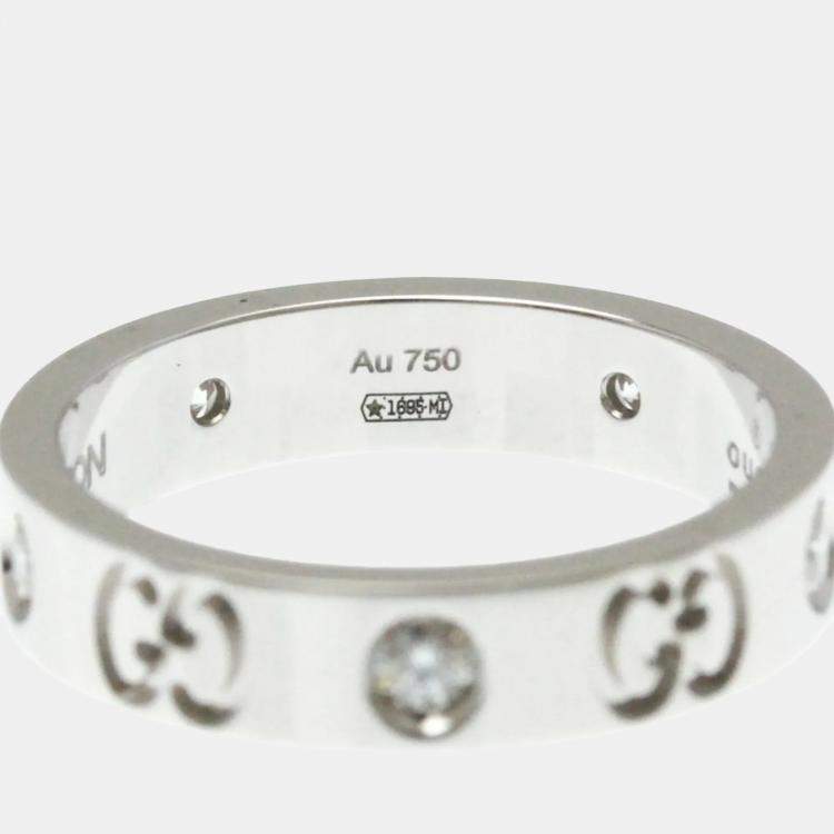 Pre Owned Gucci Icon Diamond Ring White Gold 18K Fashion Diamond Band Ring Silver US 10