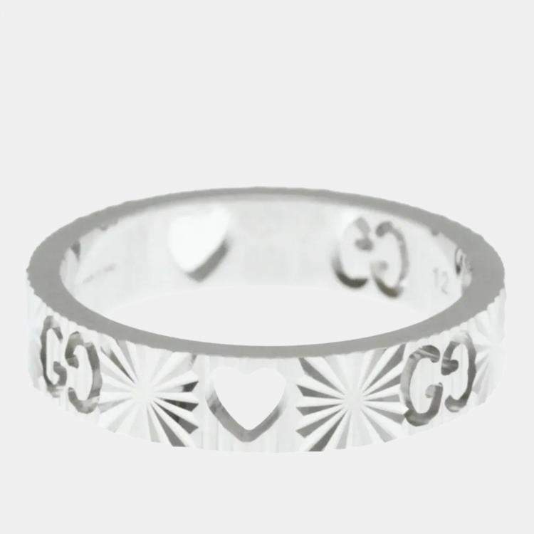 Pre Owned Gucci Icon Heart Ring White Gold 18K Fashion No Stone Band Ring Silver US 6