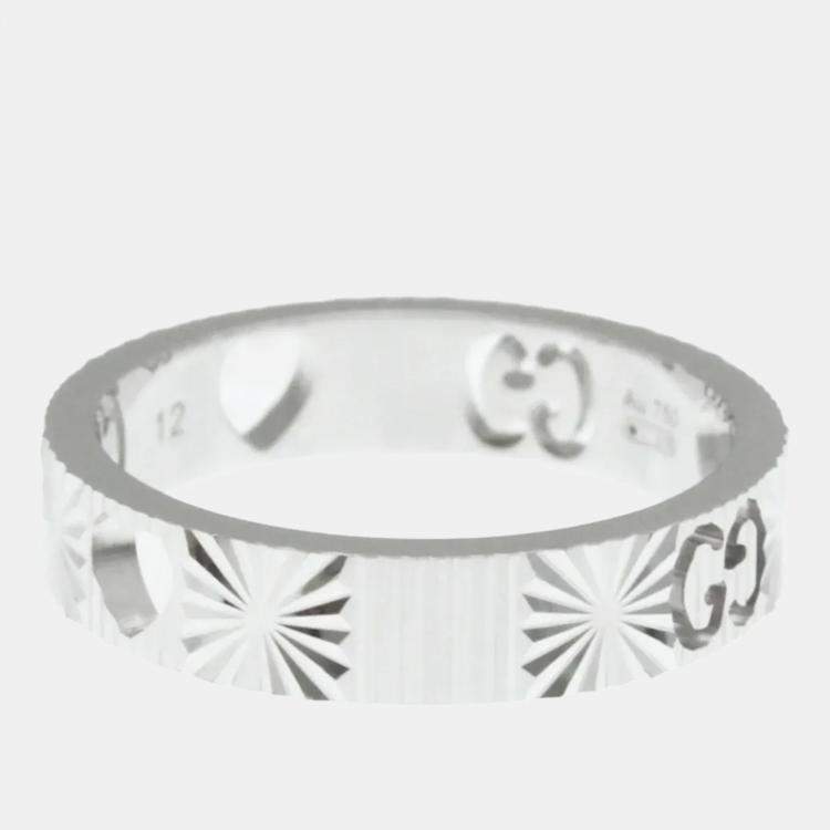 Pre Owned Gucci Icon Heart Ring White Gold 18K Fashion No Stone Band Ring Silver US 6