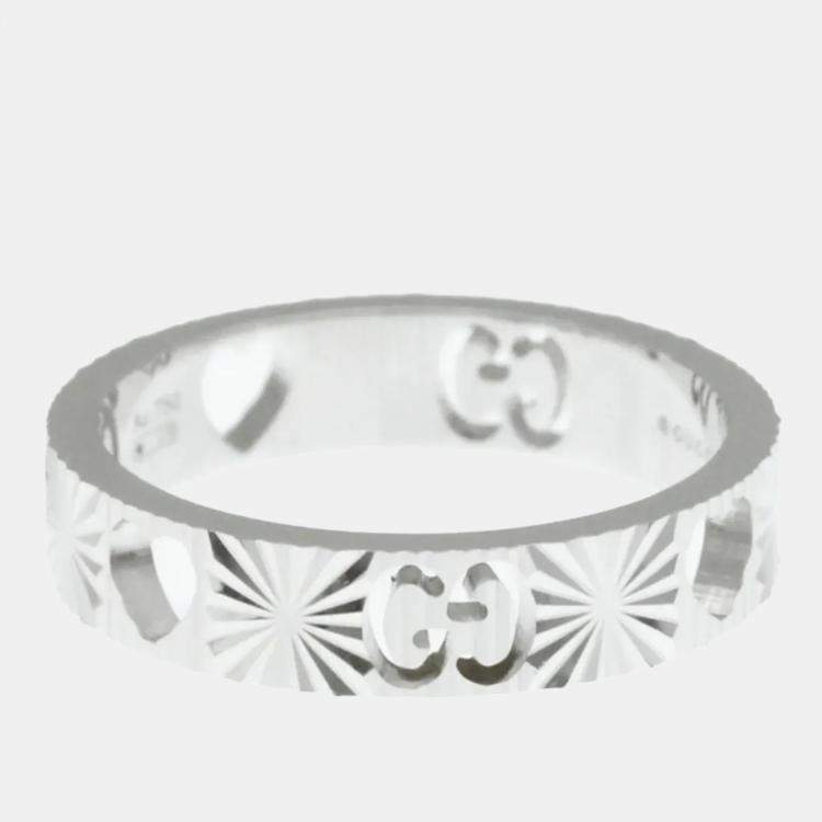 Pre Owned Gucci Icon Heart Ring White Gold 18K Fashion No Stone Band Ring Silver US 6
