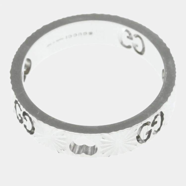 Pre Owned Gucci Icon Heart Ring White Gold 18K Fashion No Stone Band Ring Silver US 6