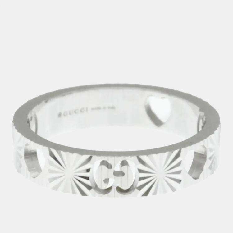 Pre Owned Gucci Icon Heart Ring White Gold 18K Fashion No Stone Band Ring Silver US 6
