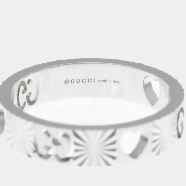 Pre Owned Gucci Icon Heart Ring White Gold 18K Fashion No Stone Band Ring Silver US 6
