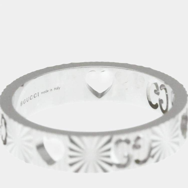 Pre Owned Gucci Icon Heart Ring White Gold 18K Fashion No Stone Band Ring Silver US 6