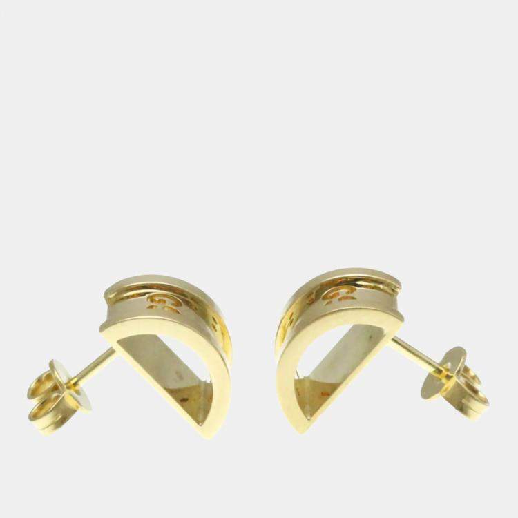 Pre Owned Gucci Icon Toile Earrings No Stone Yellow Gold 18K Stud Earrings Gold