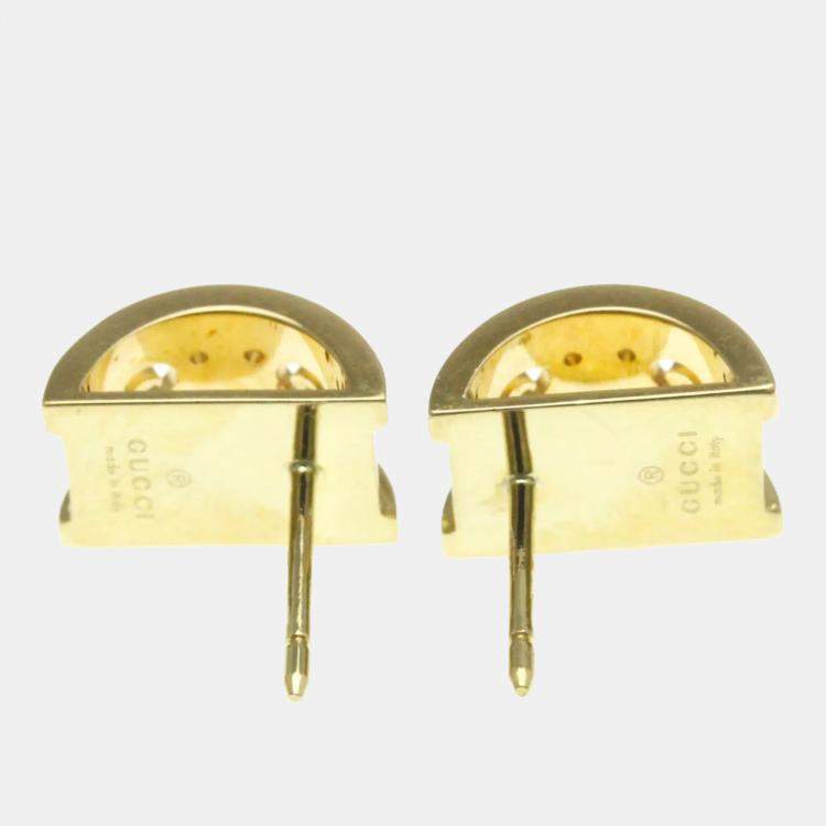 Pre Owned Gucci Icon Toile Earrings No Stone Yellow Gold 18K Stud Earrings Gold