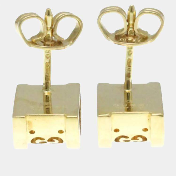 Pre Owned Gucci Icon Toile Earrings No Stone Yellow Gold 18K Stud Earrings Gold