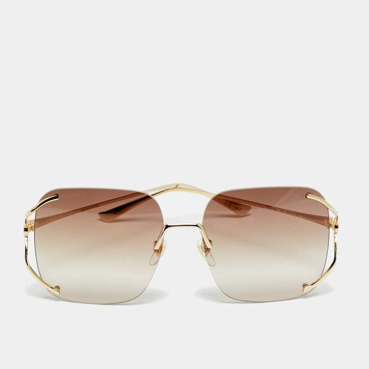Pre Owned Gucci Beige/Gold Tone Gradient GG0646S Rimless Oversized Sunglasses