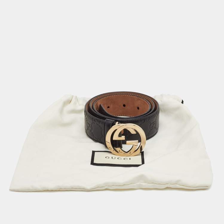 Pre Owned Gucci Interlocking GG 85 CM Buckle Belt Black Guccissima Leather