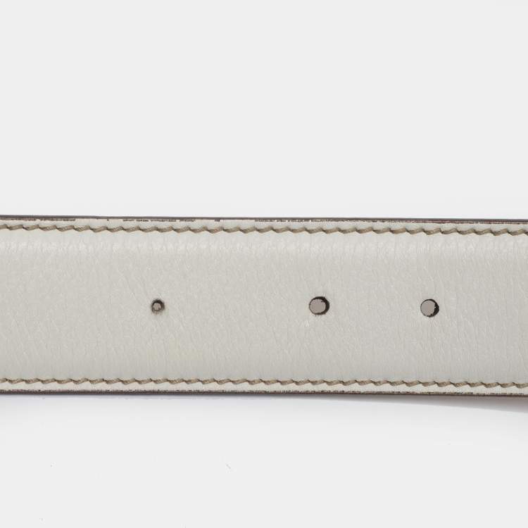 مملوكة مسبقًا Gucci Interlocking G 90 CM Buckle Belt Ivory Leather
