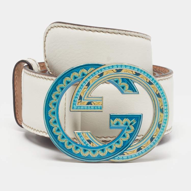 مملوكة مسبقًا Gucci Interlocking G 90 CM Buckle Belt Ivory Leather
