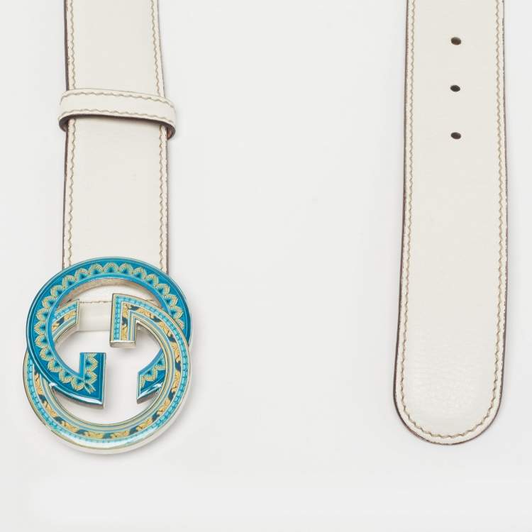 مملوكة مسبقًا Gucci Interlocking G 90 CM Buckle Belt Ivory Leather