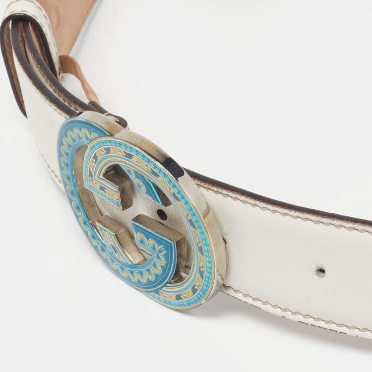 مملوكة مسبقًا Gucci Interlocking G 90 CM Buckle Belt Ivory Leather