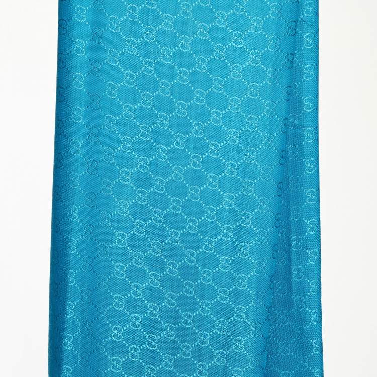 Pre Owned Gucci Blue GG Jacquard Wool Blend Scarf 