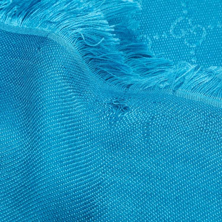 Pre Owned Gucci Blue GG Jacquard Wool Blend Scarf 
