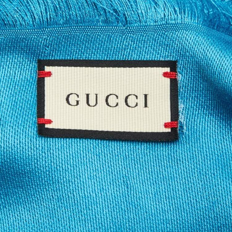 Pre Owned Gucci Blue GG Jacquard Wool Blend Scarf 