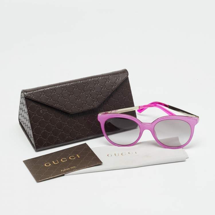 Pre Owned Gucci Pink/Grey Gradient GG 3674/S Frame Round Sunglasses