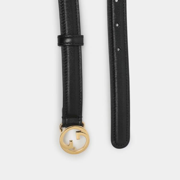 Pre Owned Gucci Blondi Black Leather Thin Belt 75CM