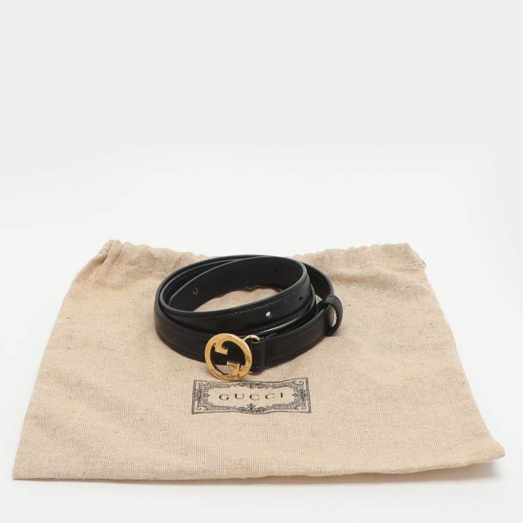 Pre Owned Gucci Blondi Black Leather Thin Belt 75CM