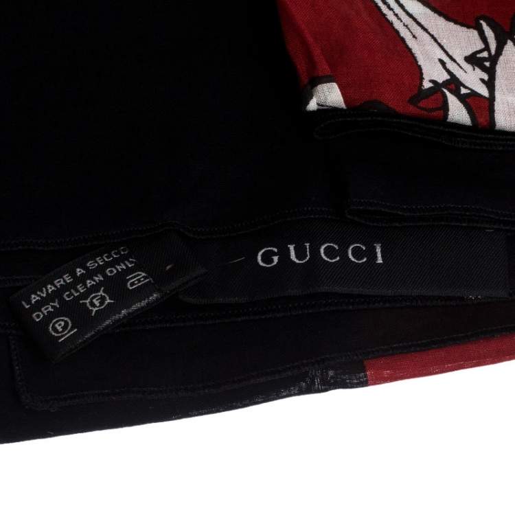 Pre Owned Gucci Dark Red and Black Floral Print Cotton Scarf