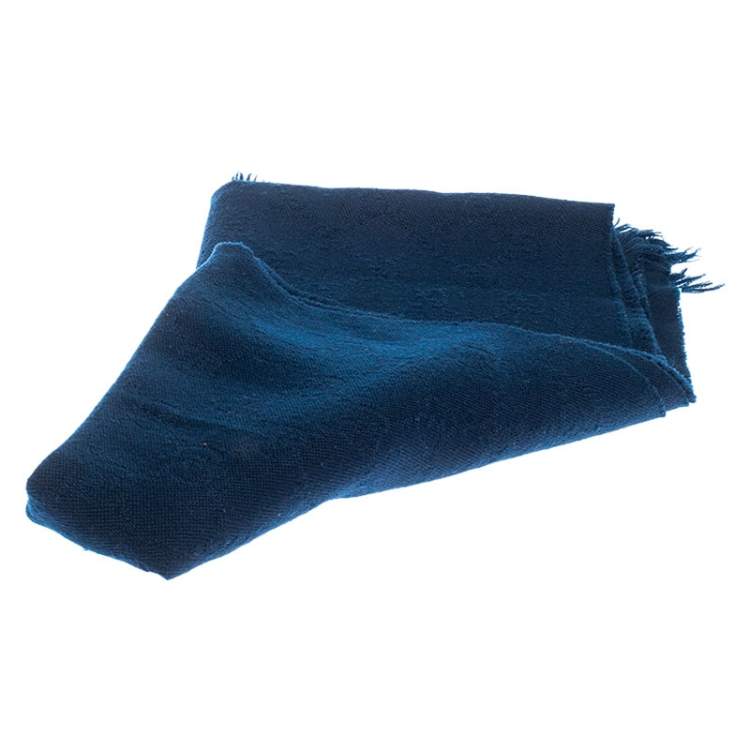 مملوكة مسبقًا Gucci Navy Blue GG Patterned Jacquard Wool Stole
