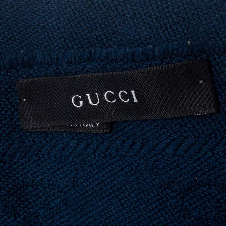 مملوكة مسبقًا Gucci Navy Blue GG Patterned Jacquard Wool Stole