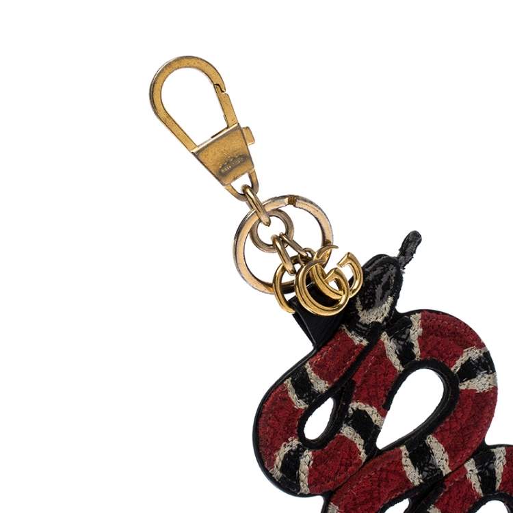 Pre Owned Gucci Red/Beige GG Supreme Canvas and Fabric Snake Bag Charm