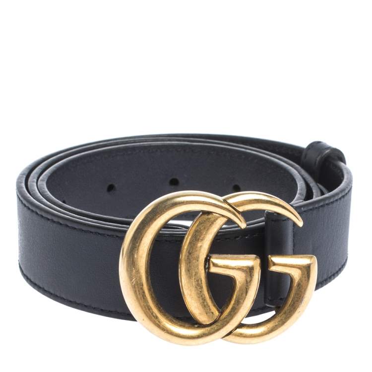 Gucci Navy Blue Leather GG Logo Buckle Belt 80CM Gucci