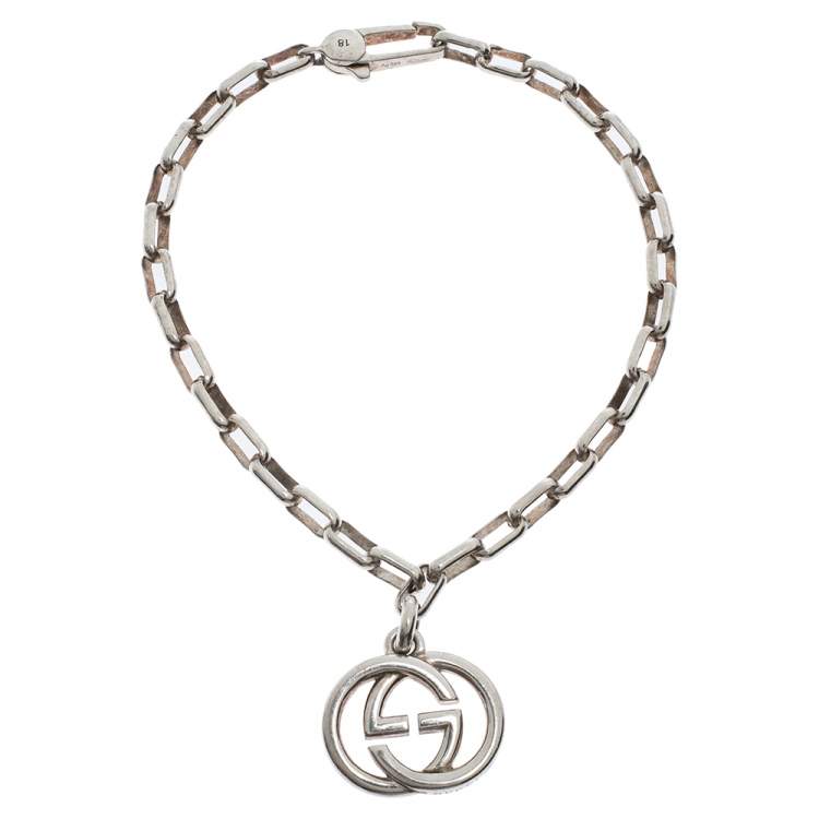 Pre Owned Gucci GG Interlocking Silver Chain Link Bracelet
