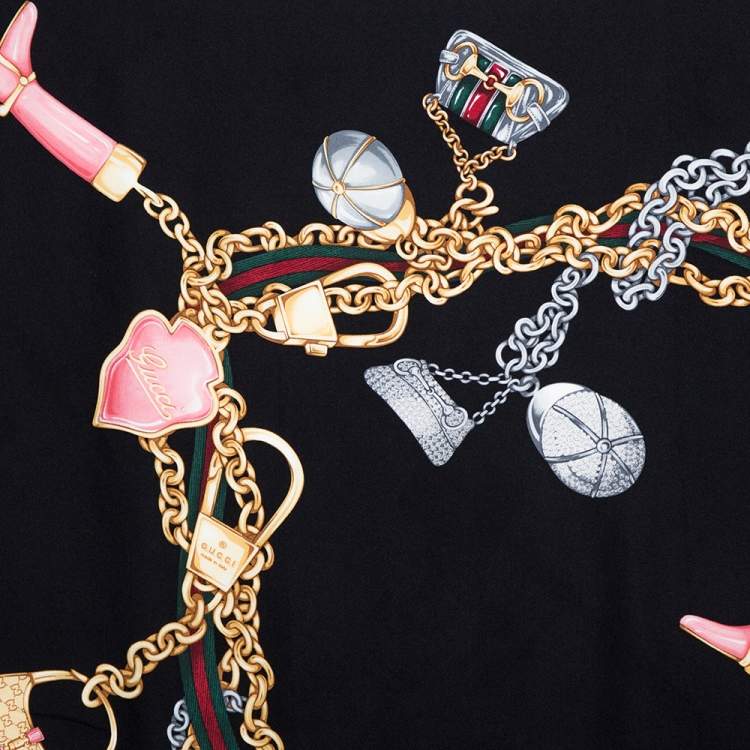 مملوكة مسبقًا Gucci Black Multi Icon Print Silk Scarf