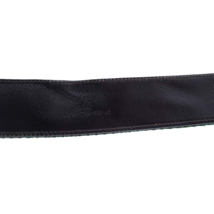Pre Owned Gucci Brown Leather and Fabric Vintage Web Buckle Belt 100CM