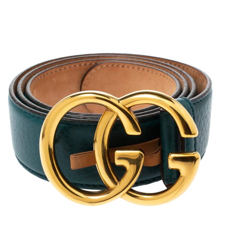Gucci Dark Teal Leather Double G Buckle Belt 95CM Gucci