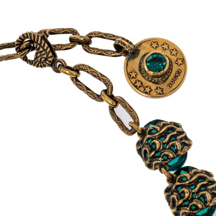Pre Owned Gucci Crystal Embellished Gold Tone Necklace 