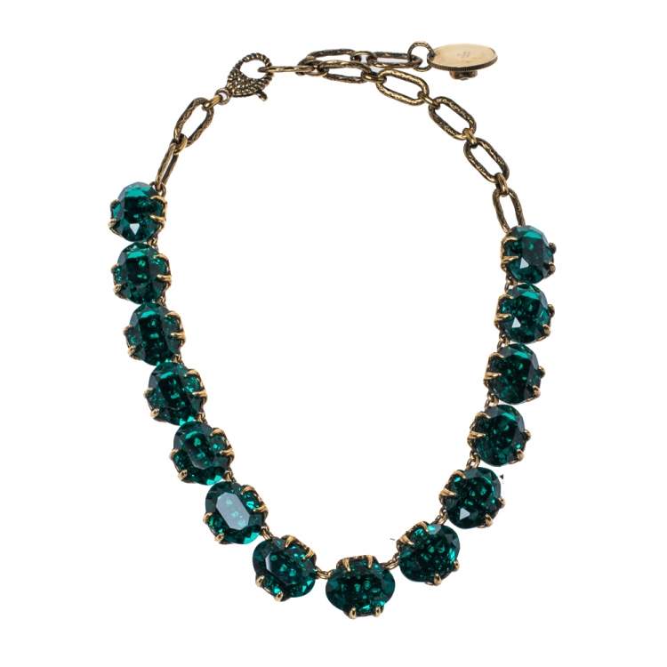 Pre Owned Gucci Crystal Embellished Gold Tone Necklace 