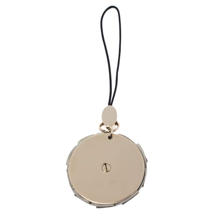 Pre Owned Gucci GG Enamel Leather Gold Tone Floral Cell Phone Charm 