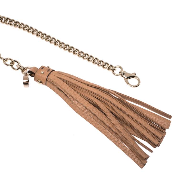 Pre Owned Gucci Beige Leather Tassel Chain Belt