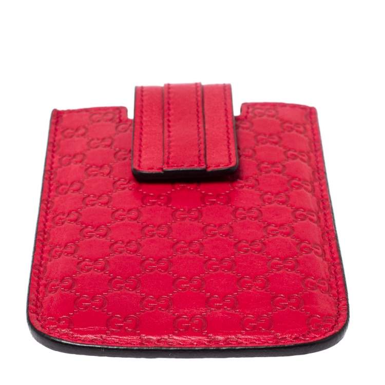 Pre Owned Gucci Red Leather Microguccissima iPhone 3&4 Case