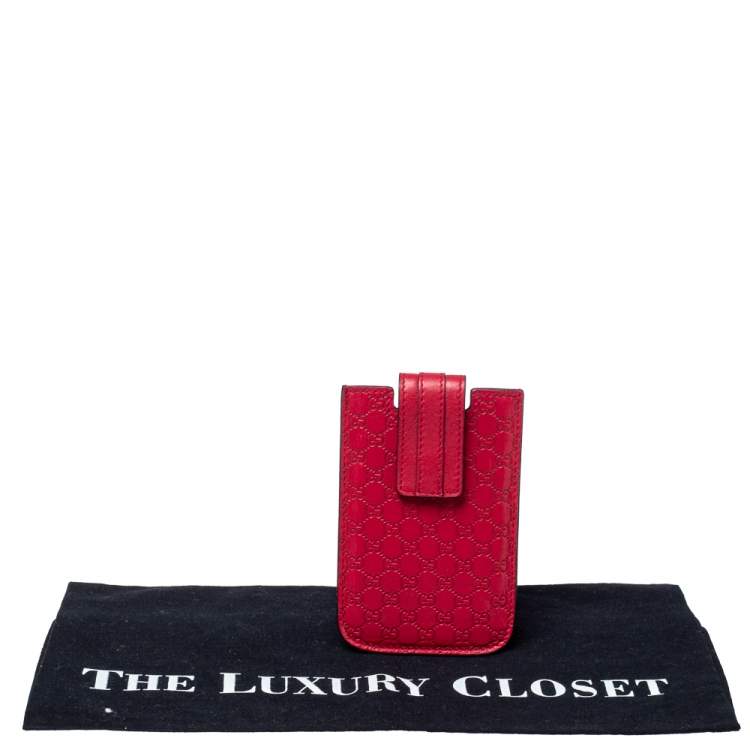 Pre Owned Gucci Red Leather Microguccissima iPhone 3&4 Case