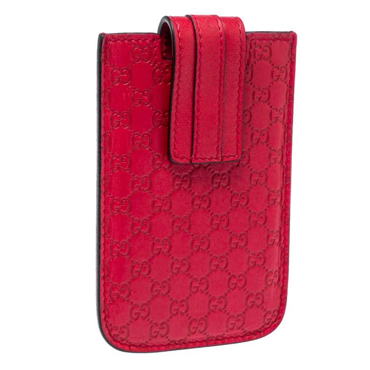 Pre Owned Gucci Red Leather Microguccissima iPhone 3&4 Case