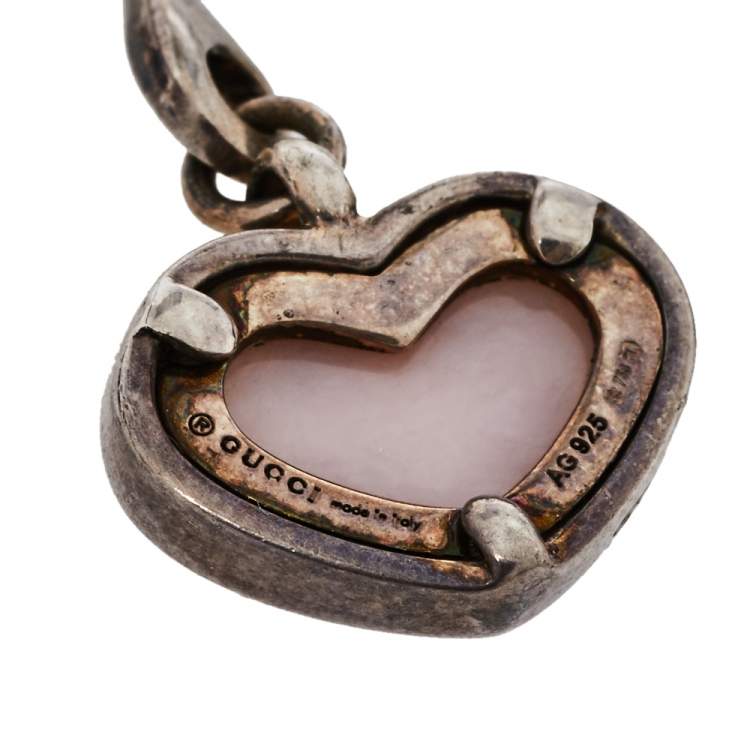 Pre Owned Gucci Love Britt Pink Stone Silver Drop Hook Earrings