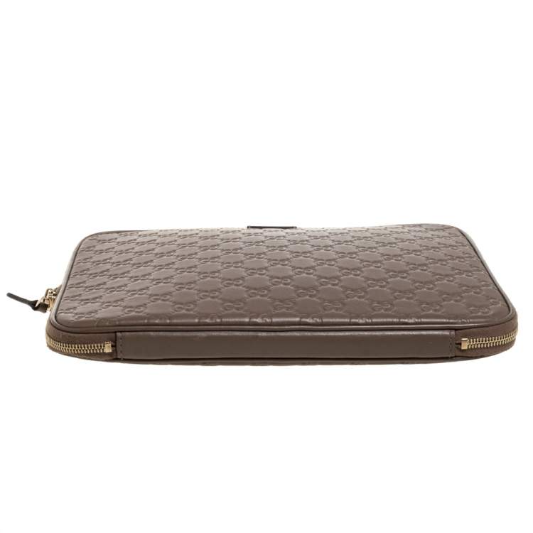 Pre Owned Gucci Light Brown Guccissima Leather Laptop Zip Around Case