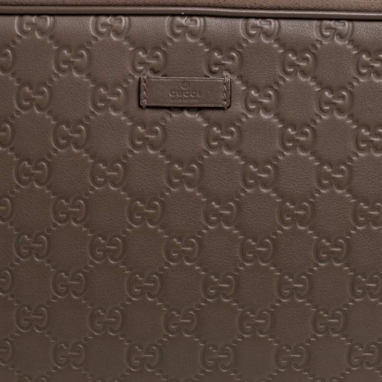 Pre Owned Gucci Light Brown Guccissima Leather Laptop Zip Around Case