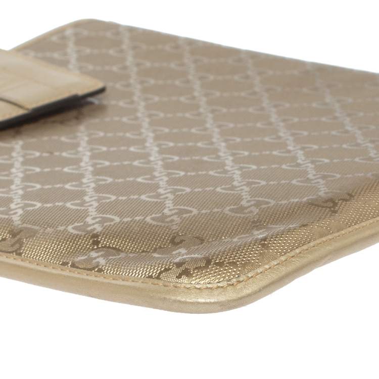 Pre Owned Gucci Gold GG Imprime Leather Flap iPad Case