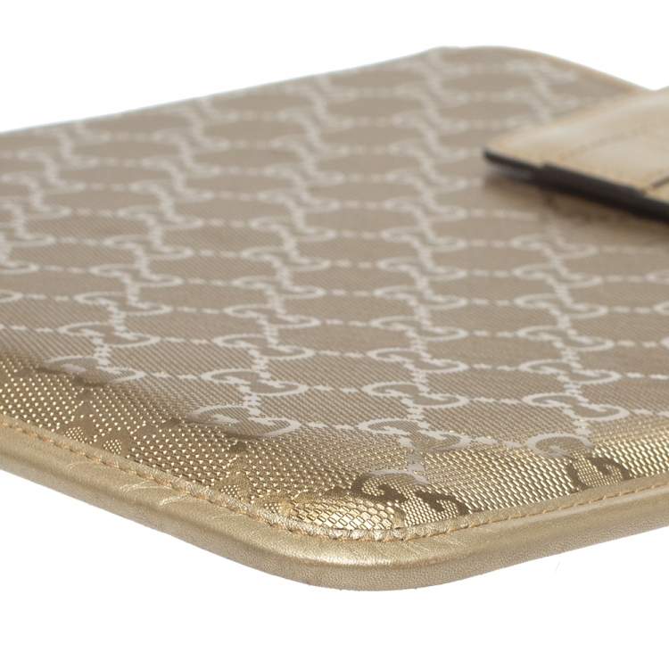 Pre Owned Gucci Gold GG Imprime Leather Flap iPad Case