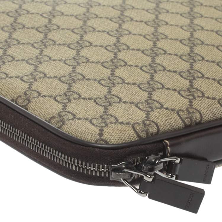 Pre Owned Gucci Beige/Ebony GG Supreme Canvas and Leather Interlocking Logo Laptop Case