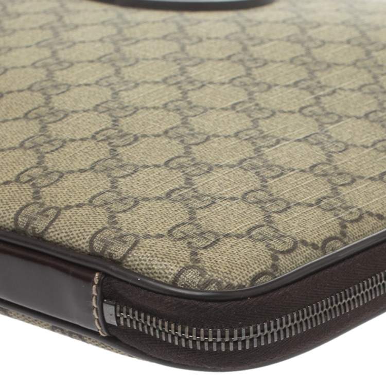 Pre Owned Gucci Beige/Ebony GG Supreme Canvas and Leather Interlocking Logo Laptop Case